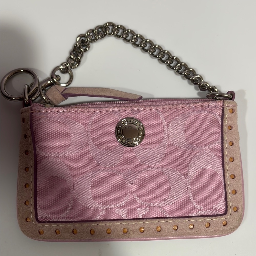 Coach Light Pink Wristlet with Chain and Studs